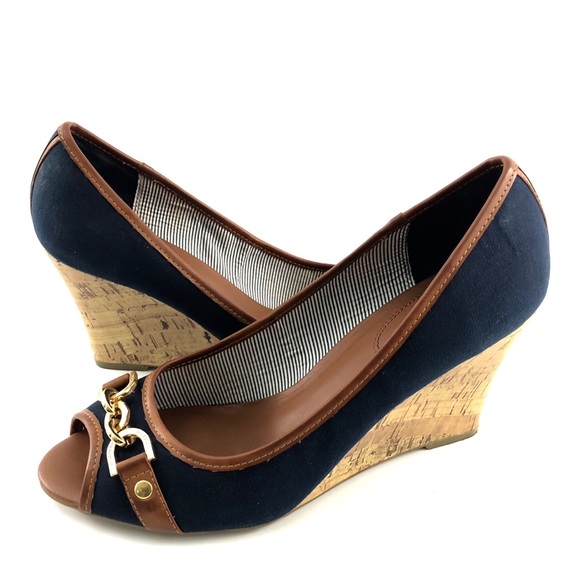 tommy hilfiger blue wedges